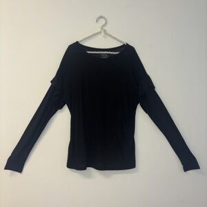 Black Shirt Sz L y2k Stretchy Flounce Sleeve Whimsigoth Spring Flowy Basic